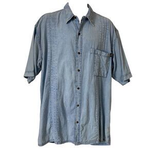Scully Shirt Mens Extra Large XL Blue Chambray Relaxed Distressed Farthest Point